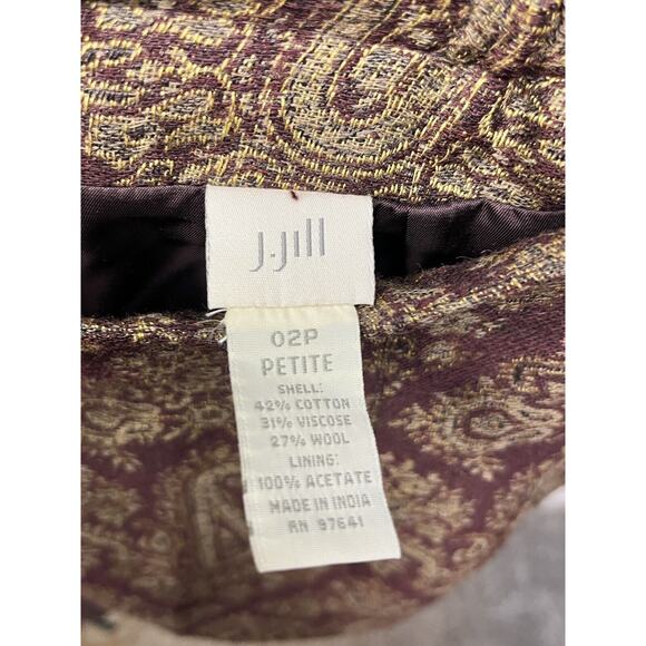 J. Jill Skirt Womens 2 Petite Brown Paisley Print Wool Blend Lined Pencil Tassel - Picture 4 of 8